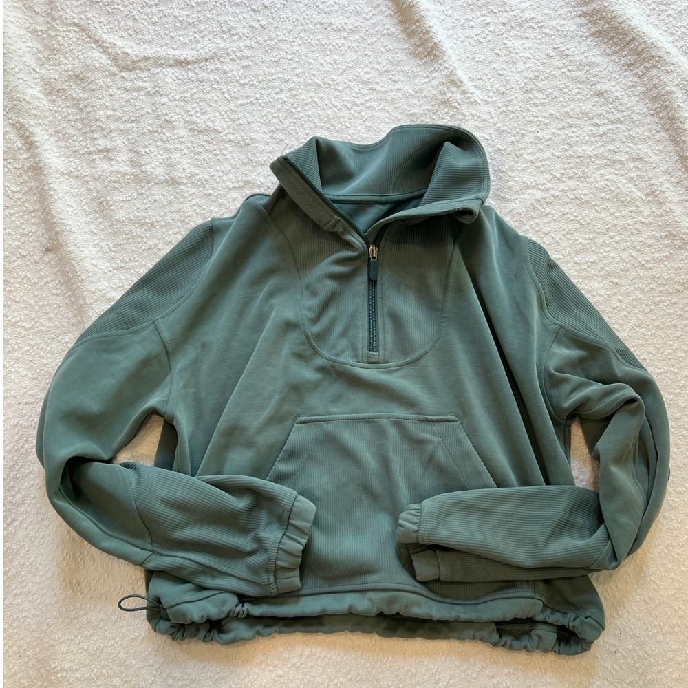 Lululemon Mixed Fabric Half Zip Cinchable Pullover Green LW3GE8S Size 6